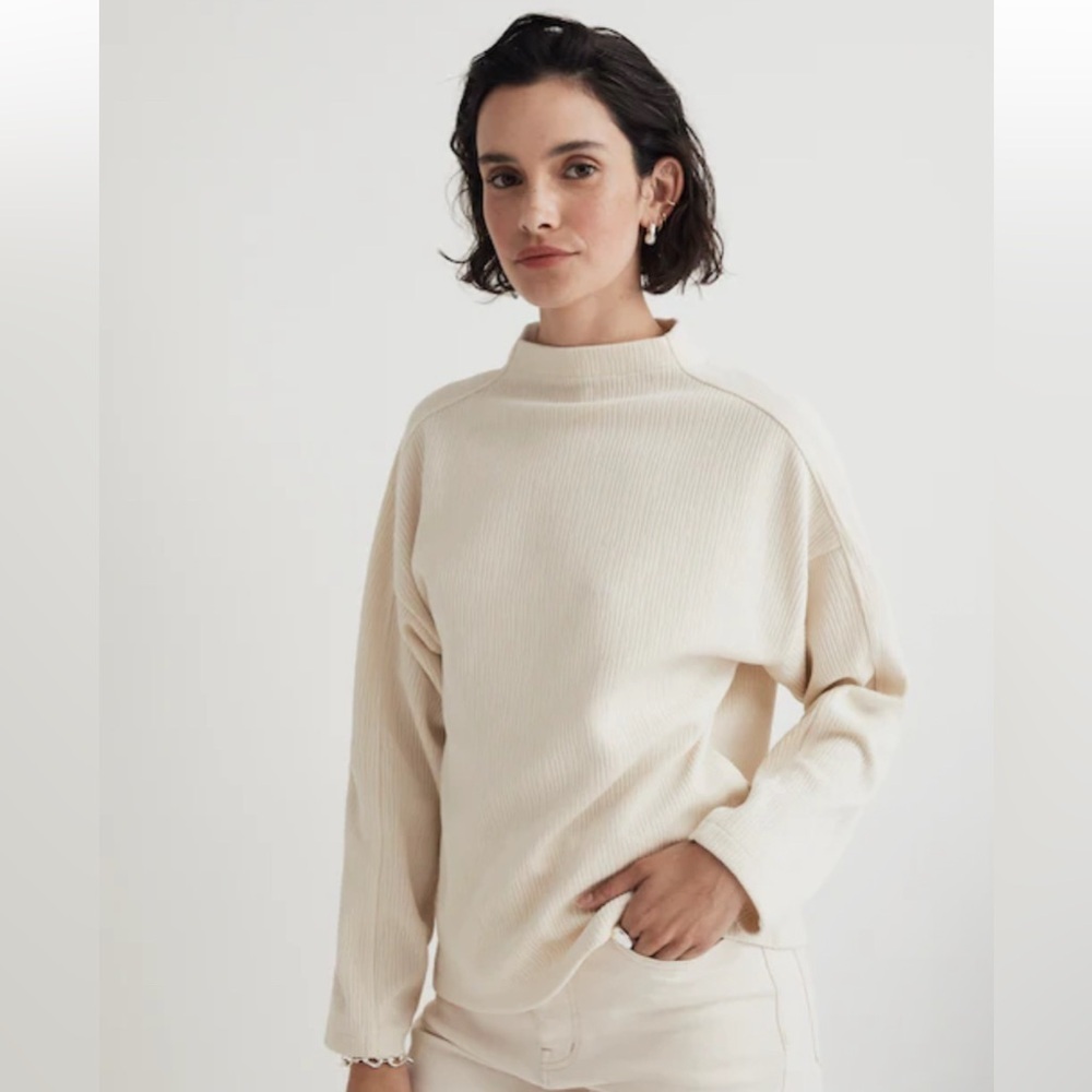 Madewell Striped Jacquard Funnelneck Top Antique Cream Size XL